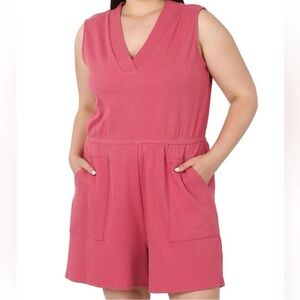 NEW COTTON SLEEVELESS ROMPER WITH POCKETS ROSE PINK PLUS SIZE 3X